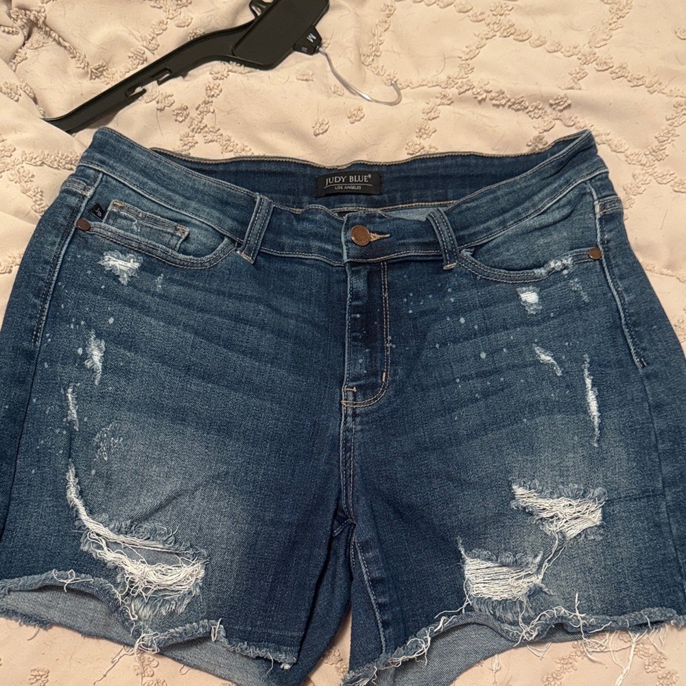 Judy Blue Women's Ripped Jean Shorts - Dark Blue